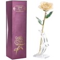 thumbnail image 1 of Longue Tige Trempée dans de l'Or 24k Rose dans une Boîte Cadeau en Or avec Support (Rose Blanche avec Support), 1 of 8