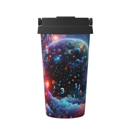 

Xecao Outer Space Floating Numbers And Letters Pattern Insulated Coffee Mug with Handle & Flip Thermos Mug Water Bottle Coffee Tumbler Cup