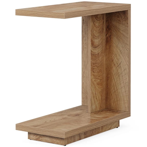 C-Shaped Side Table Set of 2, Narrow 2-Tier End Table for Living Room, Couch, Bedroom, Bedside, Nightstand, Brown