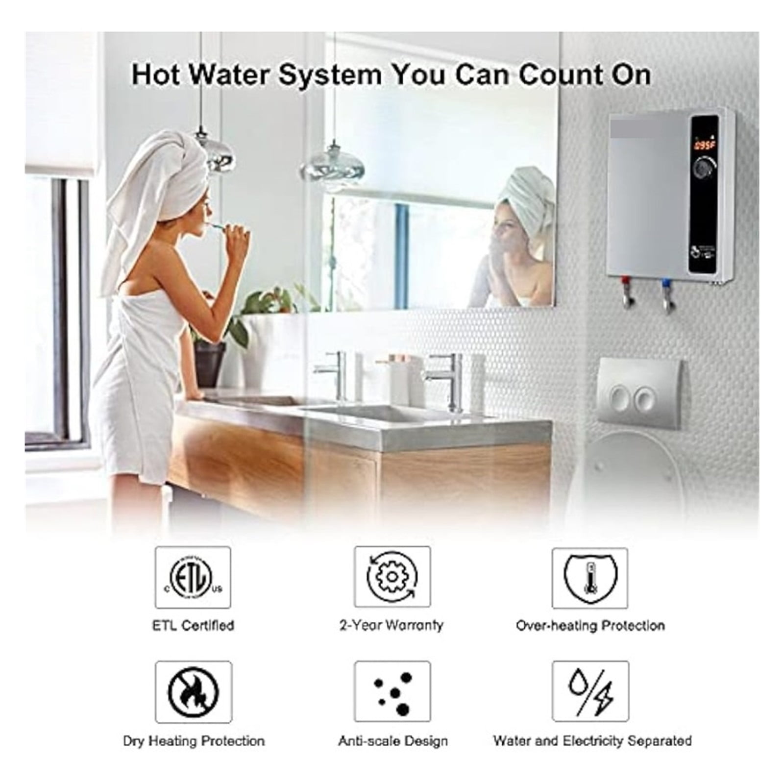Tankless Water Heater Electric 18kW Instant Endless Hot Water Heater, Digital Temperature Display Easy Installation ,Safety Protections