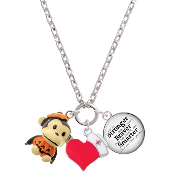 Delight Jewelry Resin Monkey in Pumpkin Costume - Red Heart Nurse Strong Zoe Necklace