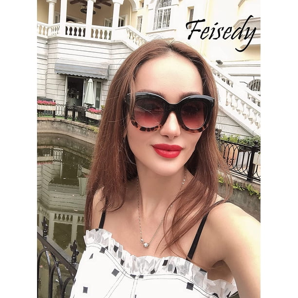 Retro Oversized Square Horn Sunglasses Semi Cat Eye Butterfly Glass Bold Frame FEISEDY Retro Oversized Square Horn Sunglasses Semi Cat Eye  main image 3