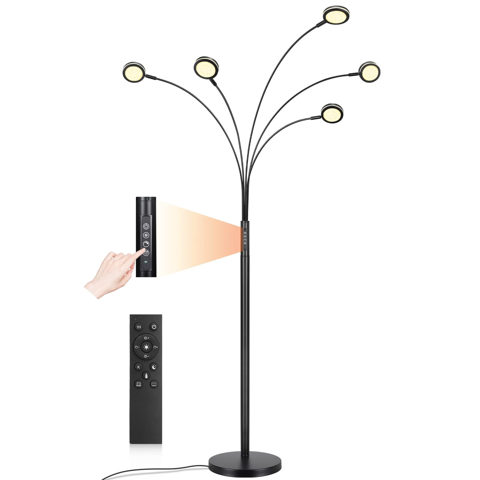 Nordic Hygge LED Arc Floor Lamp with Remote, Black