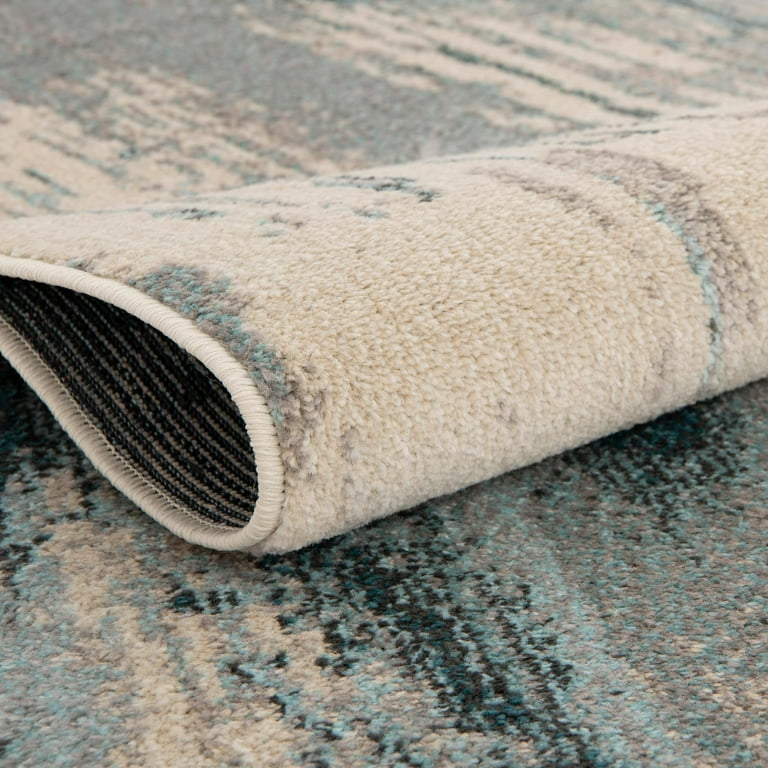Unique Loom Estrella Collection Area Rug – 7x10 Ft, Abstract Watercolor Design, Light Blue/Beige, Polypropylene