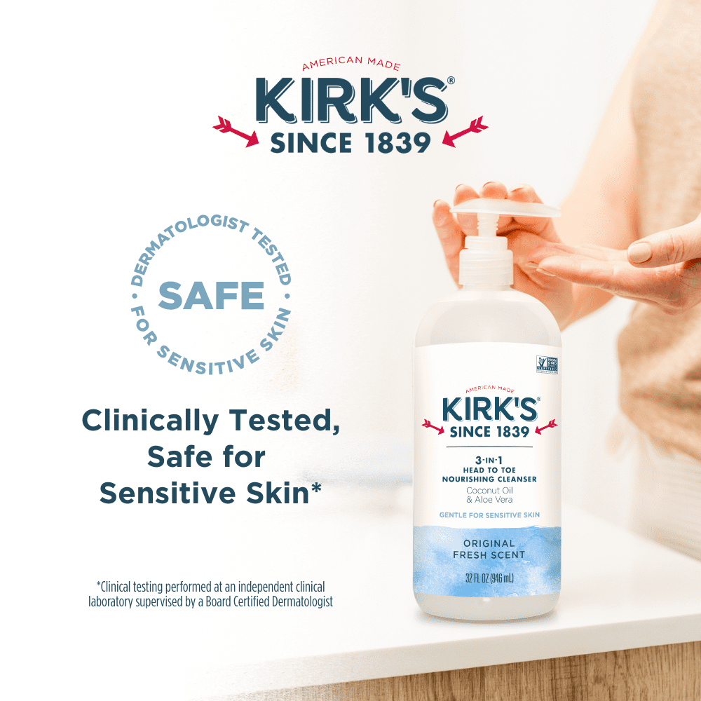 Kirk's 3-in-1 Cleanser - Made With Coconut Oil & Aloe Vera, Original Fresh Scent, 32 Fl Oz