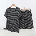 thumbnail image 2 of Sets for Women Clothing Two Piece Plus Size Striped Crew Neck Casual Shirts and Shorts Summer Outfits, 2 of 5