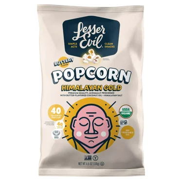 Pack of 2 LesserEvil Organic Popped Popcorn - Himalayan Gold, 4.6 oz (Package May Vary)