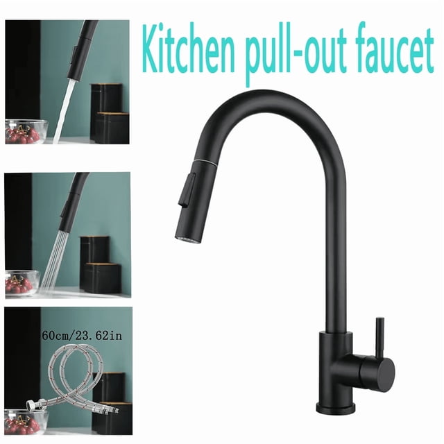 Robinet de Cuisine en Acier Inoxydable à un Seul Trou, Bec Extractible, Robinet d'Évier Pivotant à 360°, Grand Arc, Design Moderne