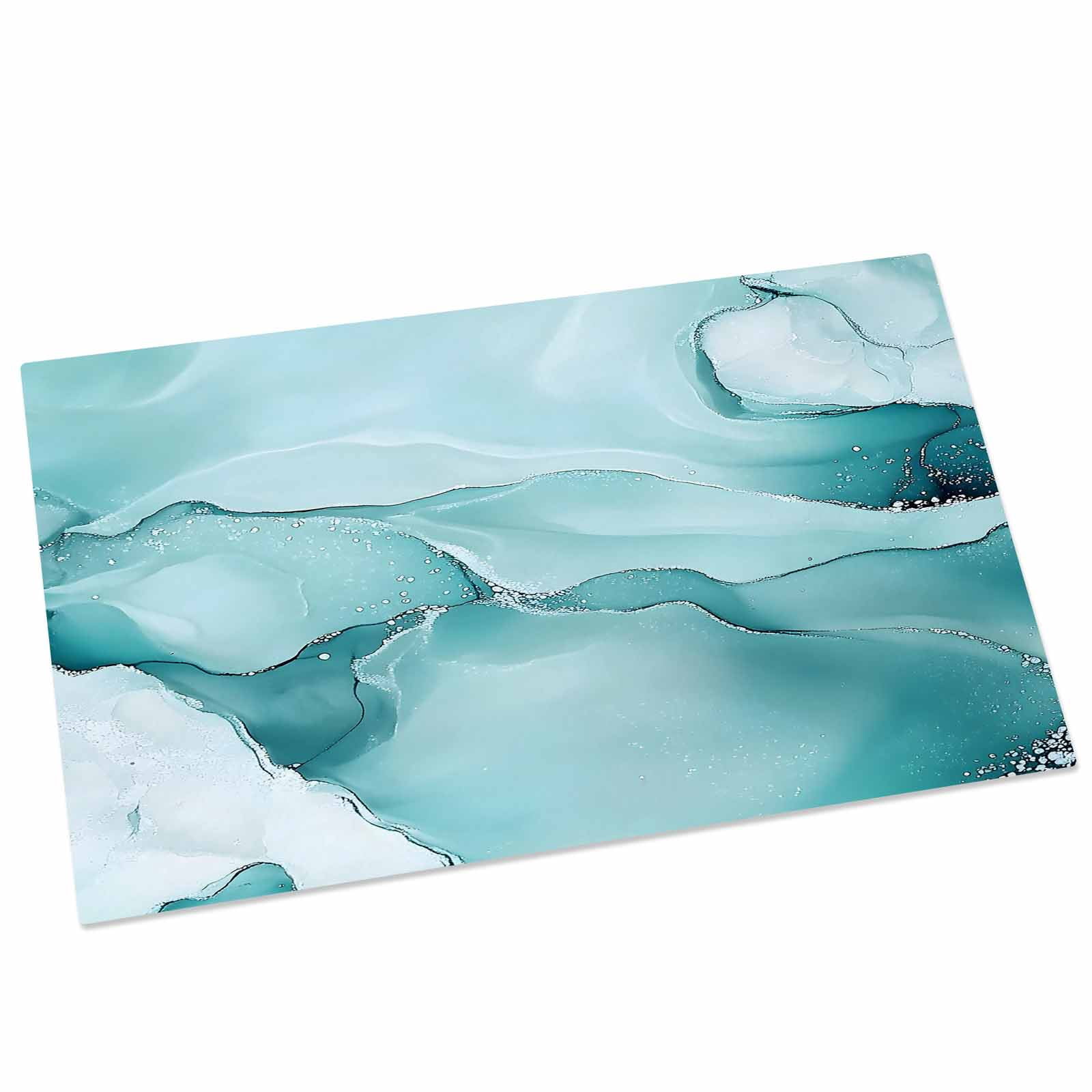 Turquoise Marble Indoor Door Mat - 16"x24", Non-Slip Welcome Mat for Outdoor, Modern Abstract Art Texture Watercolor Front Doormat for Entry, Low-Profile Doormat Entrance Rug for Kitchen/Bathroom