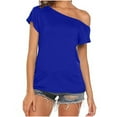 thumbnail image 2 of Chbgutlmr Off the Shoulder Tops for Women Short Sleeve Casual Summer Tees Loose Fashion Plain Blouses, 2 of 8