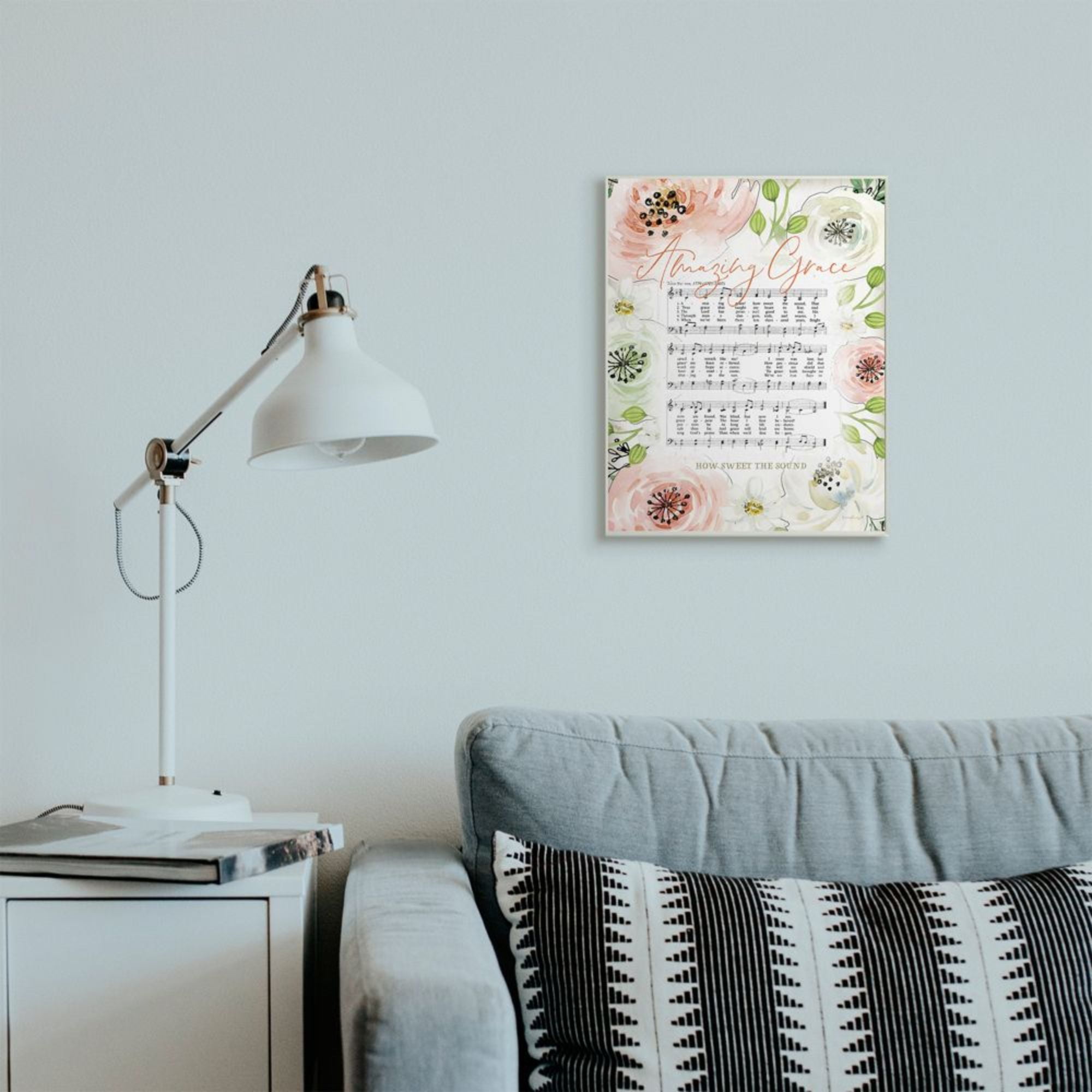 Stupell Industries Amazing Grace Pink Floral Sheet Music Flower Americana Design by Jennifer Pugh