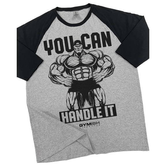 GYMISH RAGLAN You Can Handle Workout Gym T-Shirt – Funny Gym Shirt for Men, Men's Fitness Tee, Weightlifting & Bodybuilding Apparel