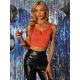 thumbnail image 4 of Top Corto Sin Mangas Allegra K Cuello En V Profundo Cremallera Lateral Casual Naranja XL, 4 of 6