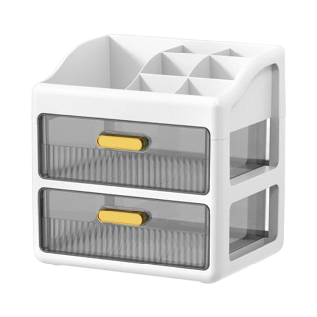 Organizador de escritorio con compartimentos y cajones. Almacenamiento cosmético moderno, ideal para Blanco de 2 niveles