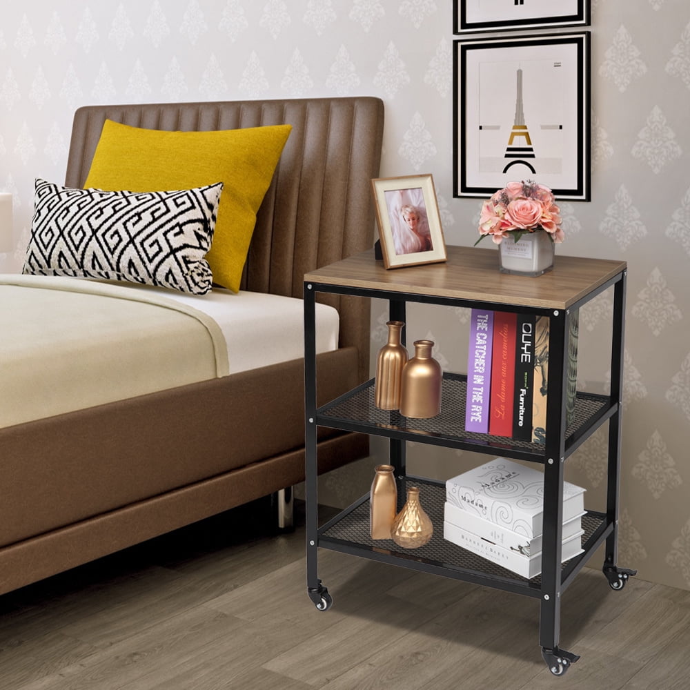 3Tier Rolling Kitchen Utility Cart, Bar Serving Storage Cart, Wooden