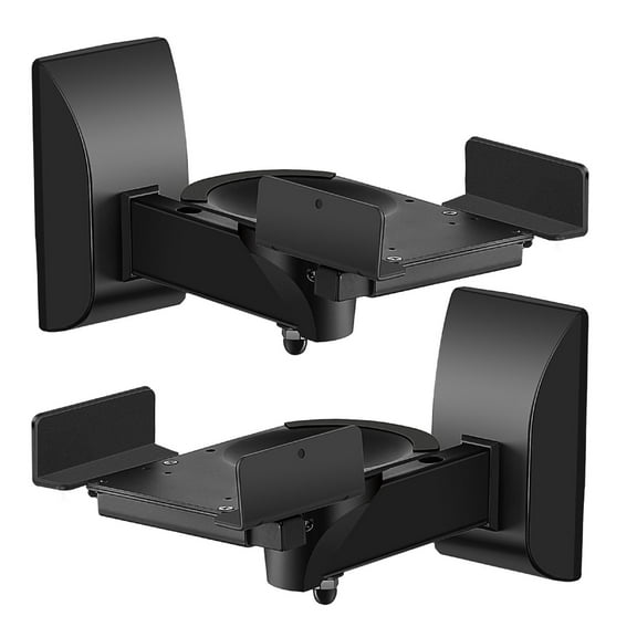 Universal Bookshelf Speaker Wall Mount Brackets with Side Clamp, Adjustable Swivel Tilt for Home & Studio Large Surround Sound Speaker, Support up to 66 lbs, 2 Pack