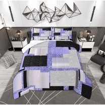 Manfei Fashion Rectangle Adult Bedding Comforter Set, Chic Abstract Stripes Twin Comforter Sets, Square Geometric Reversible Bedding Set, Ultra Soft Home Decor, 2 Pieces