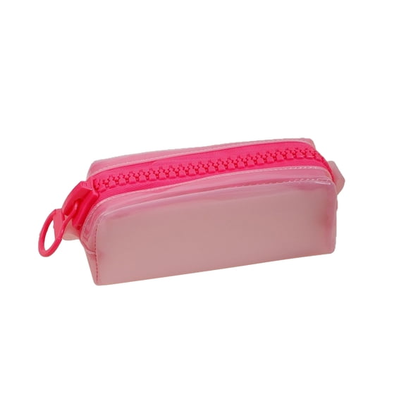 JOGZMZ Large Capacity Pencil Case with Big Zipper Closure Durable PVC Pen Pouch for Office Organization Pink