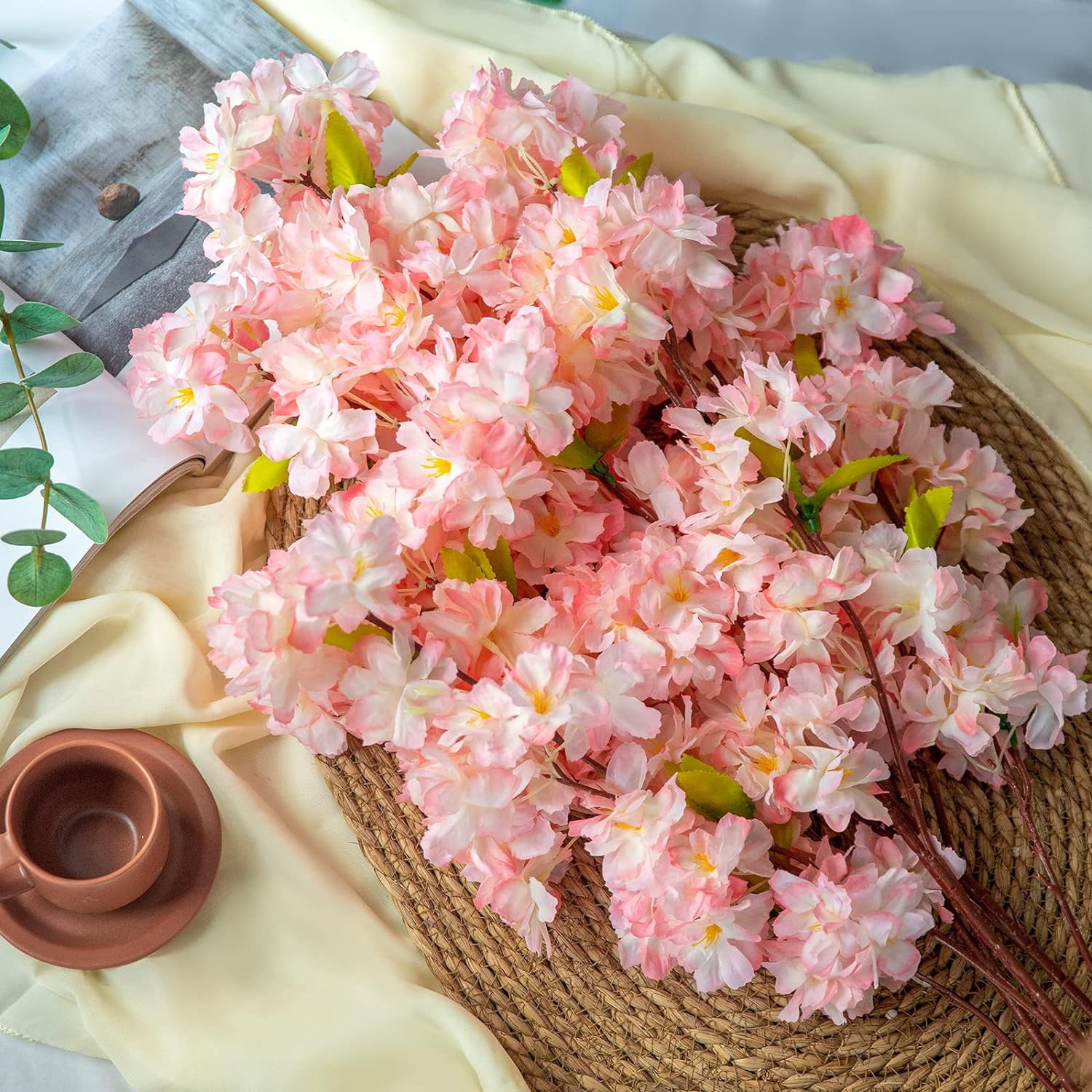 Artificial Flowers Cherry Blossom Branches 42 Inch Fake Silk Cherry Blossom Flowers Arrangements for Wedding Party Home Decoration (Dark Pink,3Pack)