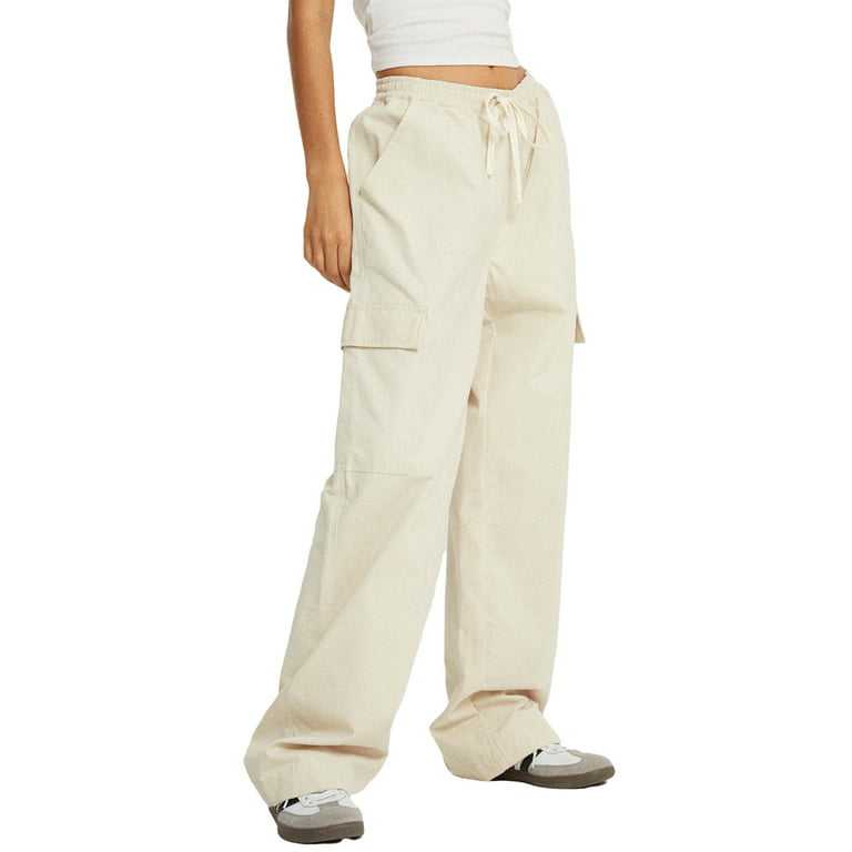 COZYEASE Women's Elastic High Waisted Wide Leg Cargo Pants Casual
