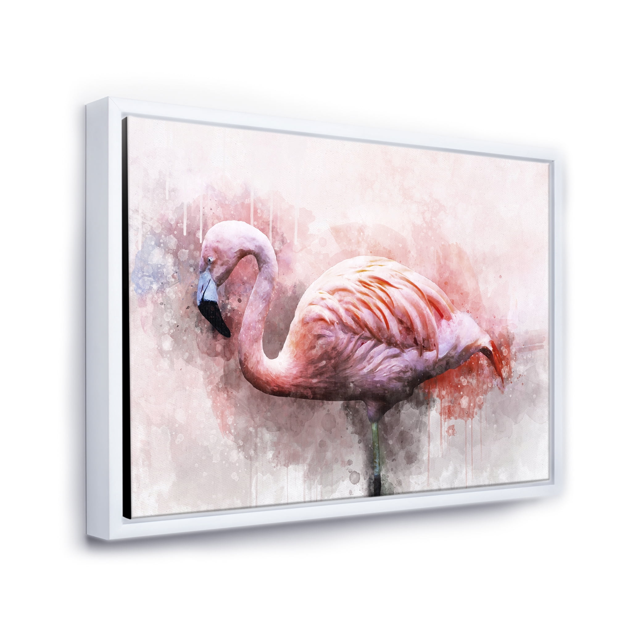 Designart 'Abstract Portrait of Pink Flamingo V' Farmhouse Framed Canvas Wall Art Print