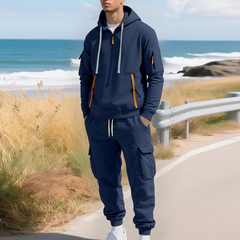Mens Functional Sweatsuits 2 Piece Matching Lounge Set Flannel