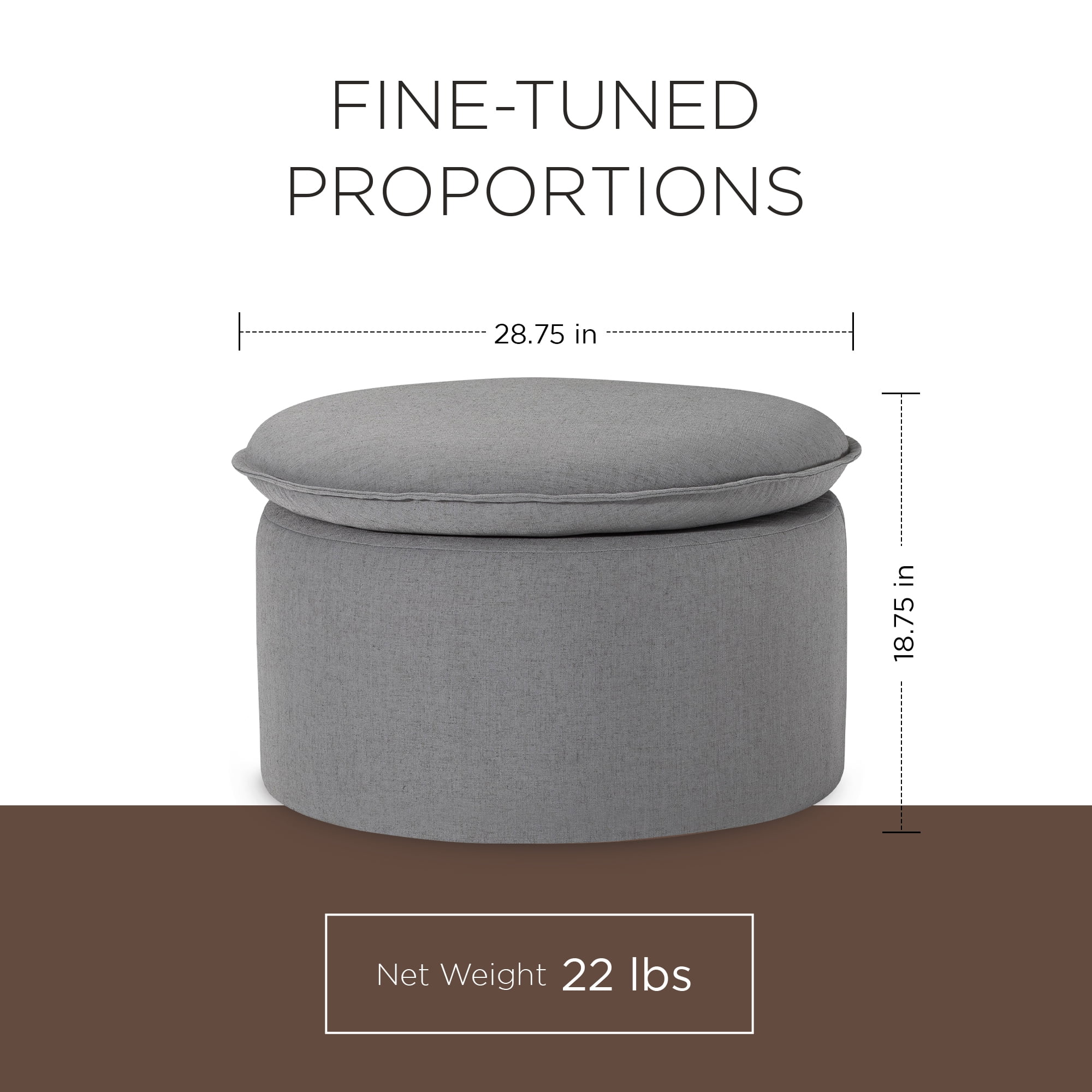 Maven Lane Lyra Contemporary Ottoman in Slate Fabric Upholstery