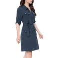 thumbnail image 5 of INSPIRE CHIC Women's Roll Up Sleeves Multi-Pocket Belted Collared Shirt Dress M Blue, 5 of 8
