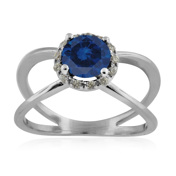 0.85 Carat 6MM Round Created Sapphire And Diamond Ring In 10K Solid Rose, White & Yellow Gold