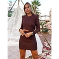 thumbnail image 2 of FSDA 2021 ahueca hacia fuera el vestido ajustado Mini mujeres marrón Otoño Invierno Sexy cuello redondo manga larga elegante vestidos de fiesta negro Club Tan Jianjun  unisex, 2 of 2