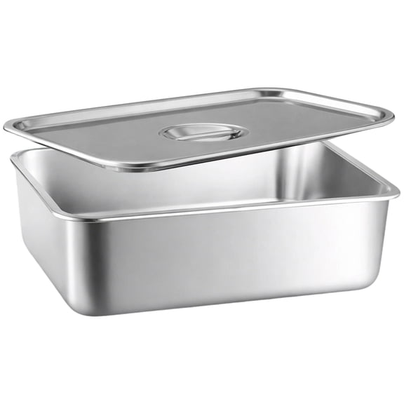 Stainless Steel Lasagna Baking Pan with Lid, 14 x 10.4 x 3.9 in / 36 x 26.5 x 10 cm Large Casserole Dish, 7.4 QT Deep Rectangular Baking Pan, Food Safe Tray for Kitchen, Restaurant