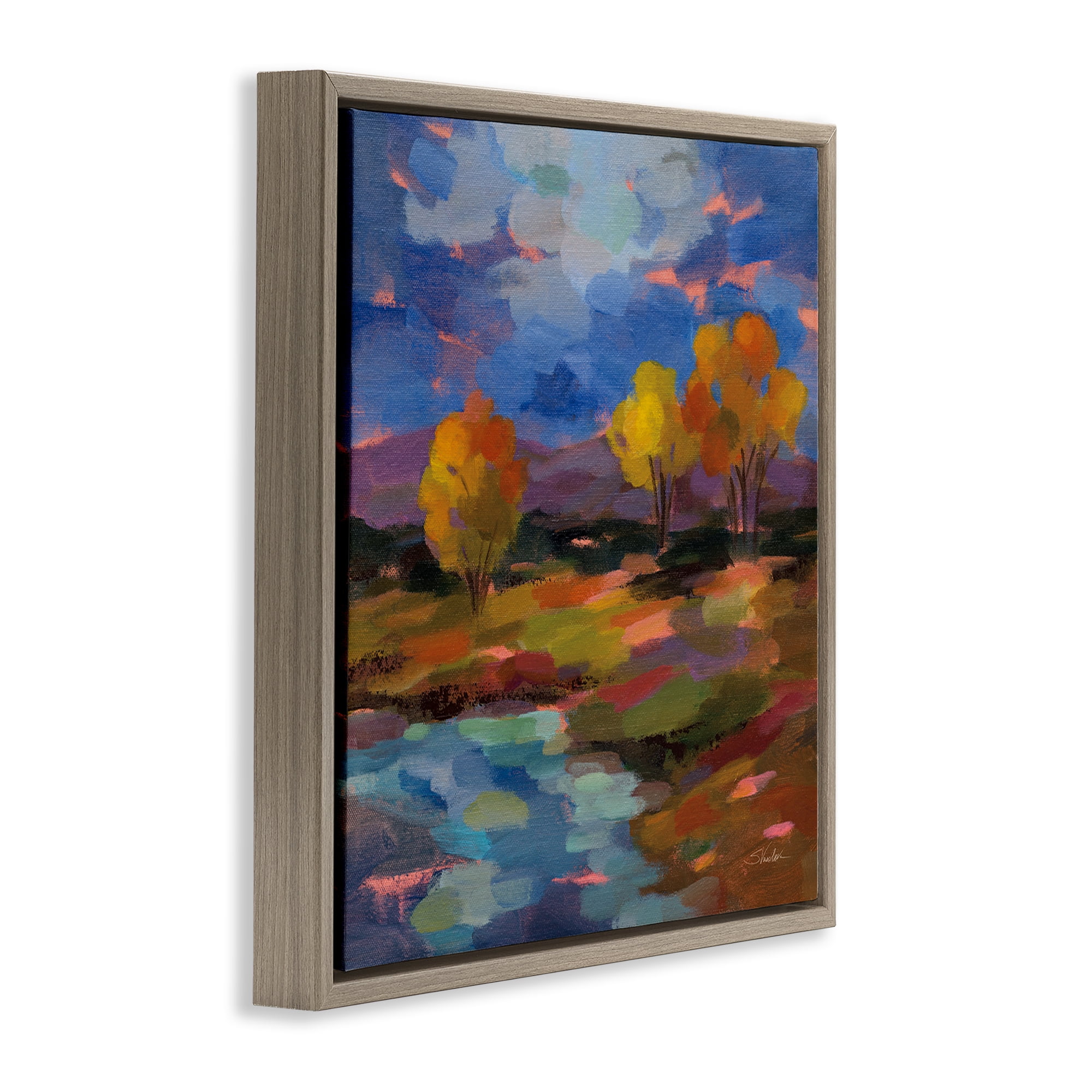 Stupell Industries October Glow Lakeside Reflection Brown Framed Floater Canvas Wall Art, design by Silvia Vassileva