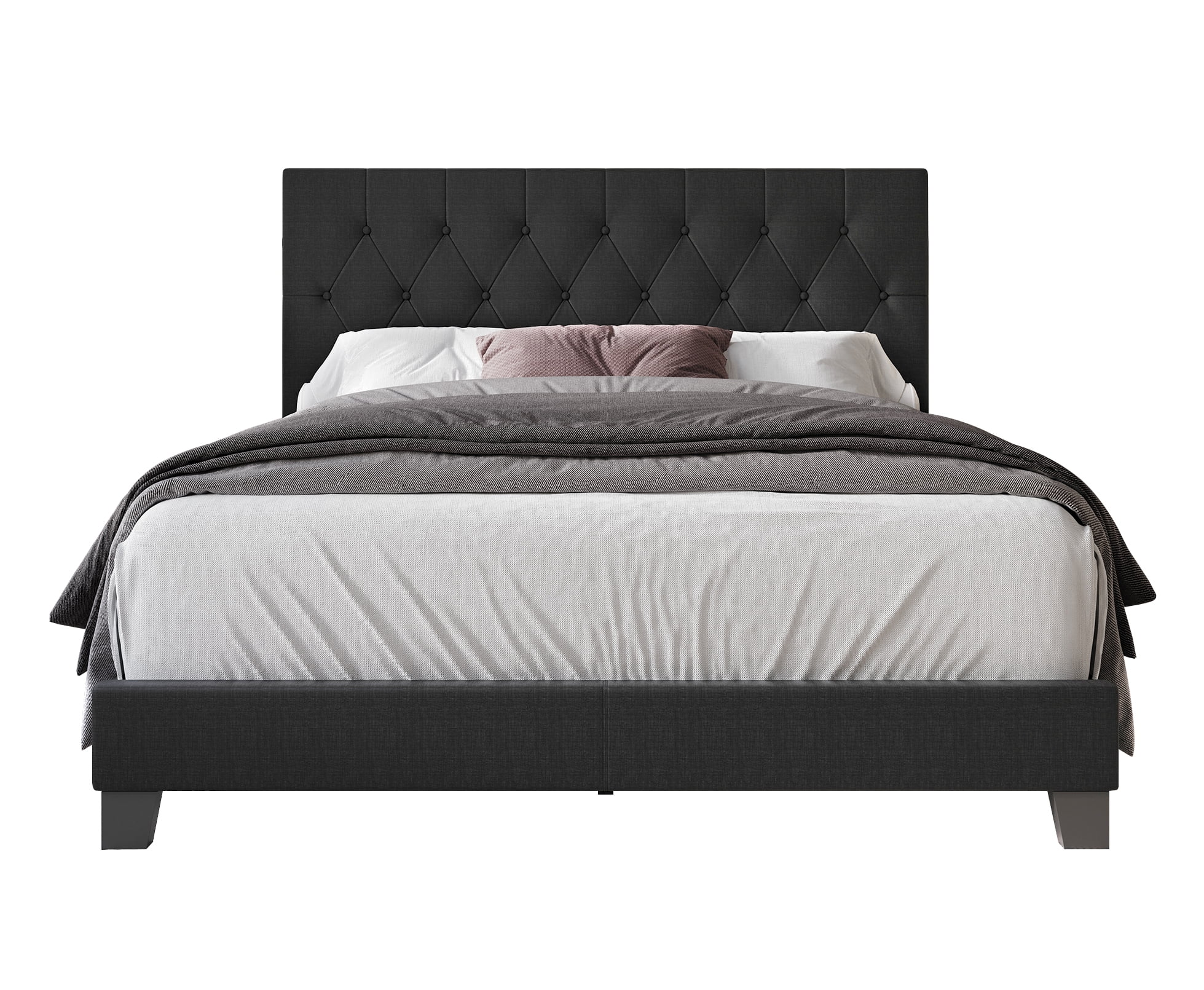 Home Design Dillon Full Tufted Upholstered Panel Bed Frame with Button Tufting and Foam-Filled Headboard, Black, Easy Assembly