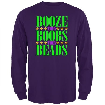 Mardi Gras Booze Boobs Beads Mens Long Sleeve T (Best Boobs In America)