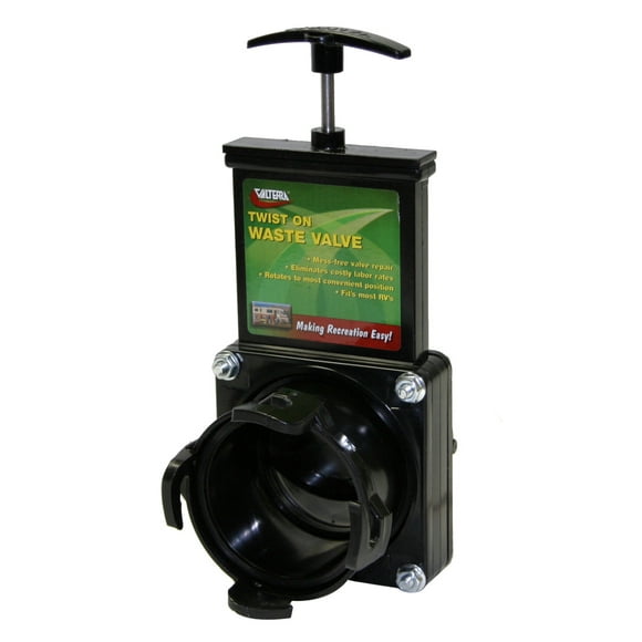 Valterra Valve de Déchets d'Égout T58 pour Système d'Eau Noir RV; à Enfiler/poignée; Baïonnette; Valve de Déchets 3 Pouces; avec Raccord Baïonnette Torsadé 3 Pouces; avec Poignée en Plastique; Sans Capuchon
