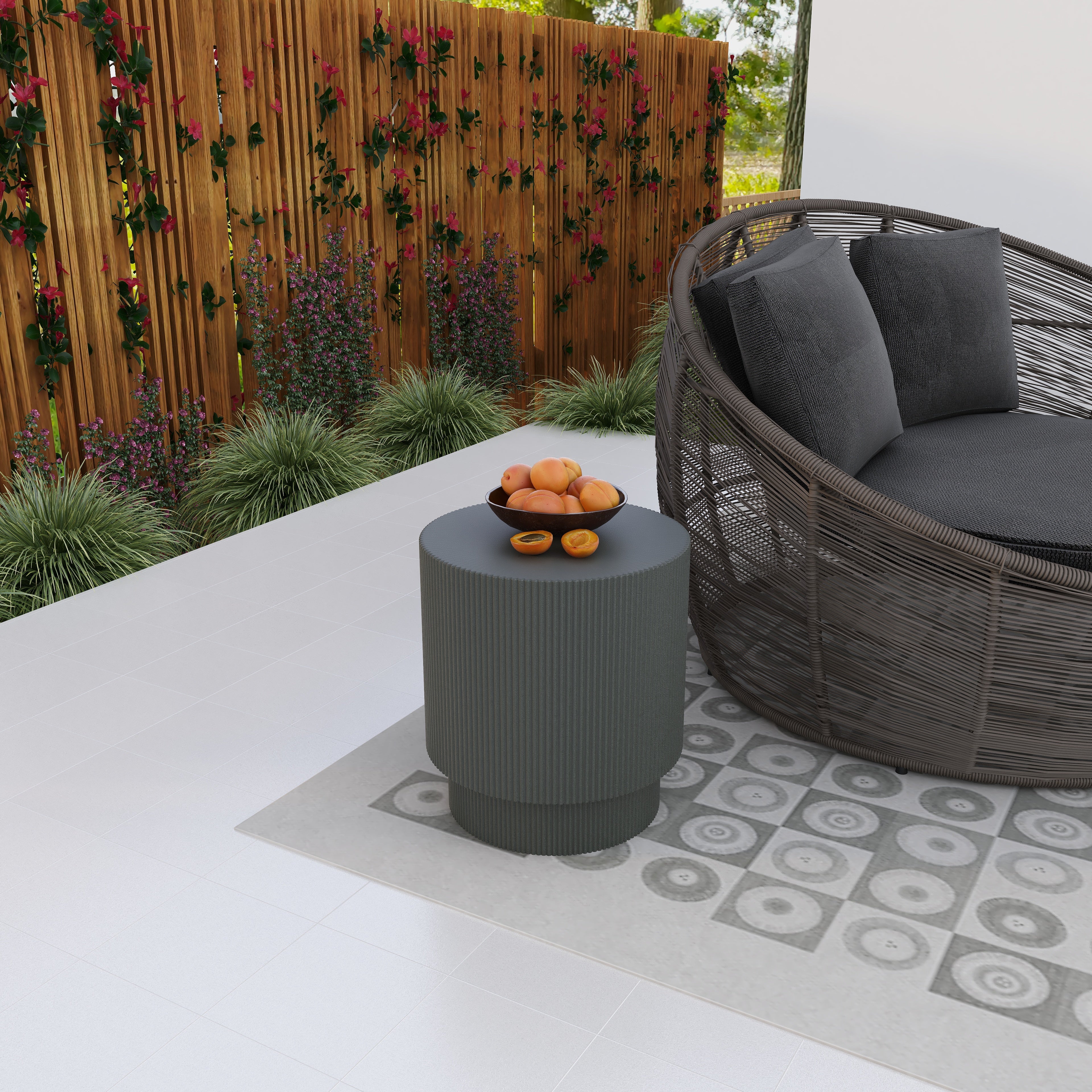 LeisureMod Modern Side Table Round Fiberstone Top Accent End Table for Home, Outdoor Patio, Living Room Sofa, Weather-Resistant, Eden Series in Grey