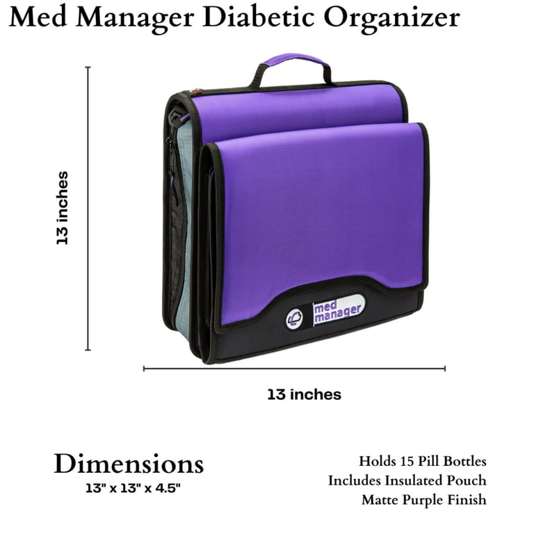 Med Manager Deluxe Medicine Organizer and Pill Case, Holds (15) Pill  Bottles - (11) Standard Size and (4) Large Bottles, Purple, 13 inches x 13  inches