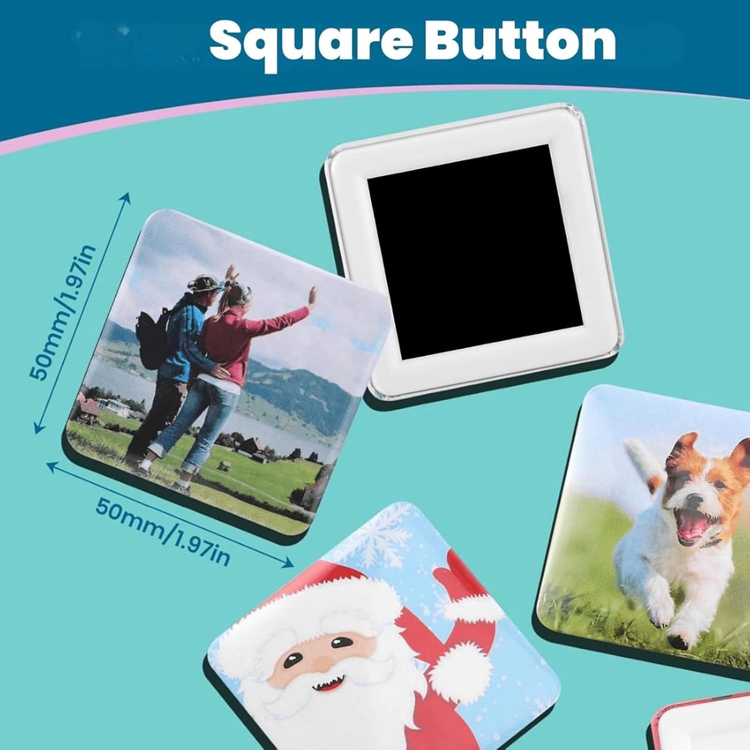 (PINK)Fridge Magnet Maker Machine, 50mm Square Photo Magnet Button Maker Kit, DIY Square Fridge Magnet Badge Button with 100 Set Square Magnet Button Making Supplies, for Souvenir, Activity Badge