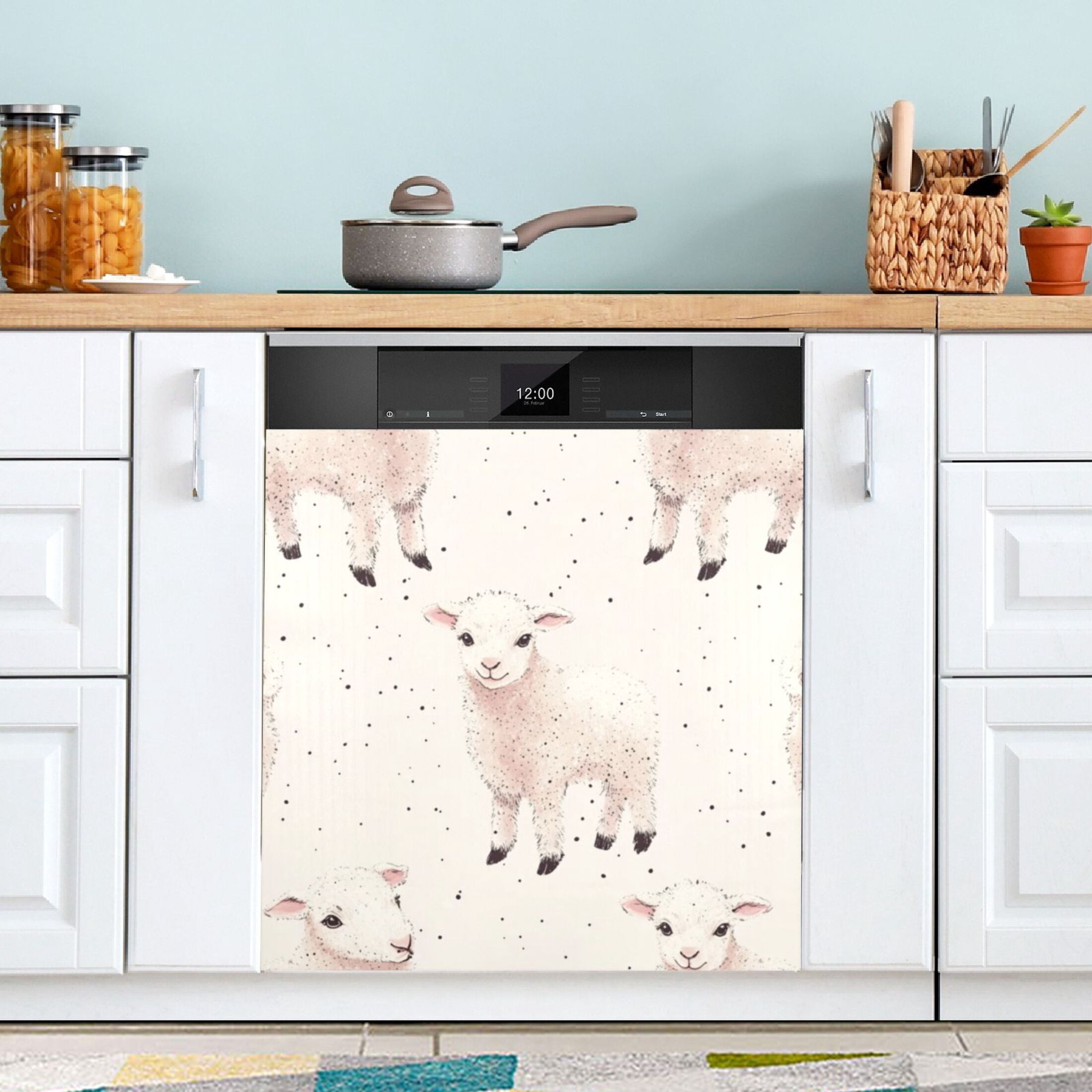 Dishwasher Magnetic Sticker 23x26 Inch Refrigerator Magnetic Sticker Washing Machine Magnetic Sticker Kitchen Panel Magnetic Sticker Home Decor Seamless Cartoon Lamb