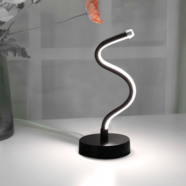 Lámpara de mesa acrílica curva de luz con forma de espiral LED, decoración moderna para habitación (blanco)