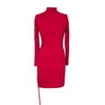 thumbnail image 3 of Manxivoo Red Dress Women's Solid Color Slim Fit Half High Neck Dress Long Sleeved Round Neck Drawstring Dress Fairy Dress Red M, 3 of 3