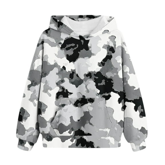 Gpaecead Hoodies For Teen Girls Casual V-Neck Camouflage Long Sleeve Sweatshirts with Pockets 8 Years Dark Gray
