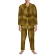 thumbnail image 3 of Xecao Retro Yellow and Black Houndstooth Print Pajamas Set Mens Pajamas Long Sleeve Loungewear Two-Piece Sleepwear Button-Down Pjs Set,2PJS-Medium, 3 of 7