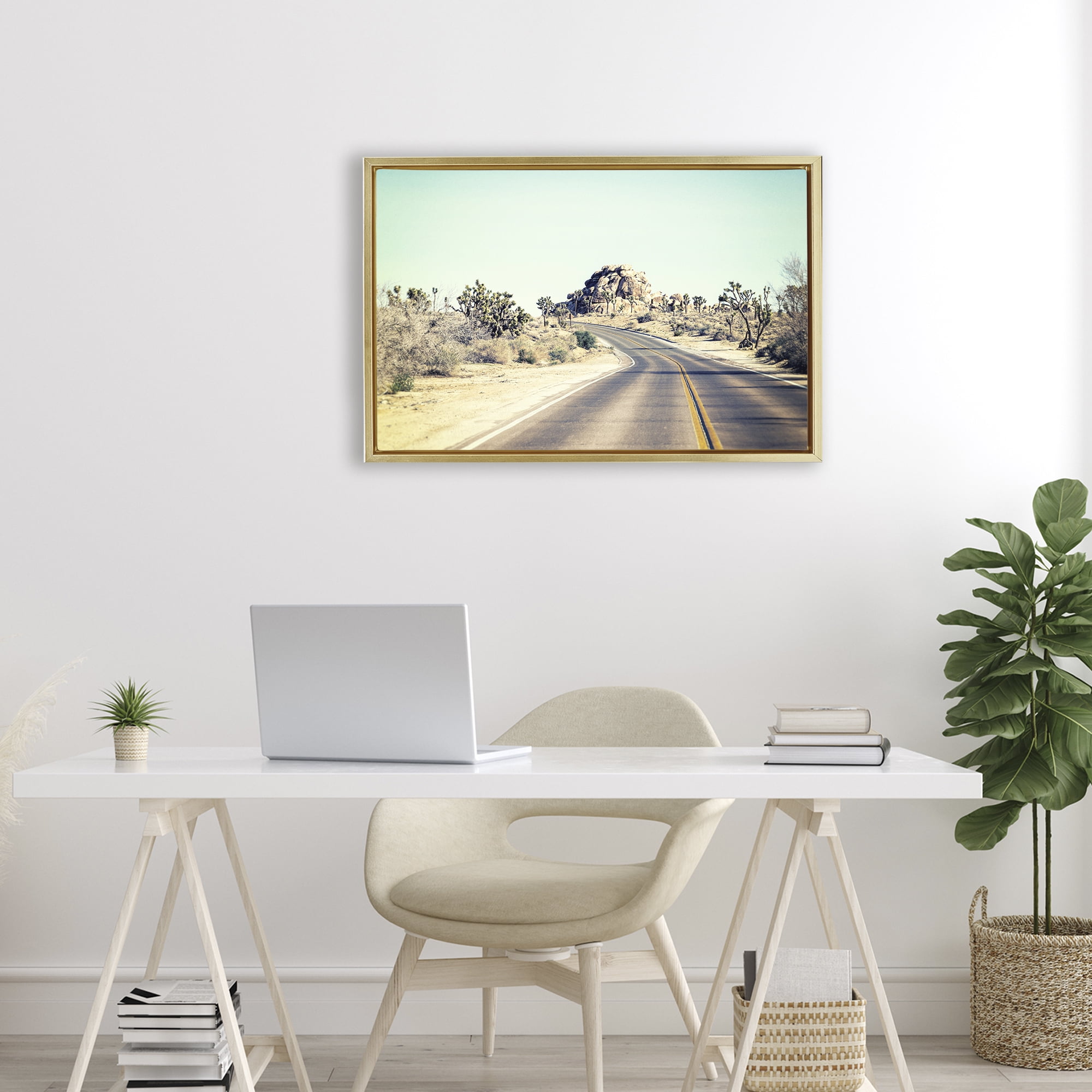 Road Trip Joshua Tree Park Gold Framed Floater Canvas Wall Art, design by Joseph S Giacalone