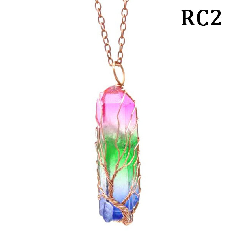 Details about   Clear Rainbow Crystal Tree Of Life Chakra Pendant Bronze Wire Wrap Necklace 