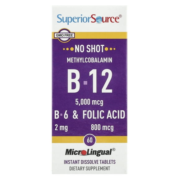 Superior Source Methylcobalamin Vit B12 5000 Mcg, B6, Folic Acid 800 Mcg 60 Tabs