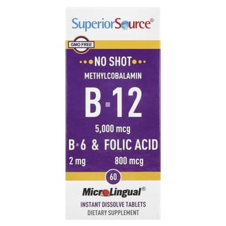 Superior Source No Shot Vitamin B-12 Cyanocobalamin 5000 mcg - Vitamin B-12 to Support Energy Production, Brain Health & Overall Wellness - Sublingual Tablets - 100 Dissolvable Tablets - Walmart.com Superior Source No Shot Vitamin B-12 Cyanocobalamin 5000 mcg - Vitamin B-12 to Support Energy Production, Brain Health & Overall Wellness - Sublingual Tablets - 100 Dissolvable Tablets - Walmart.com