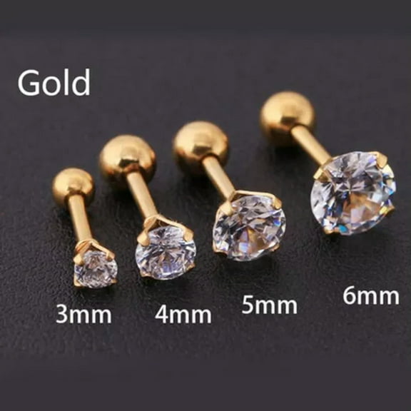 HOOUN 1PC Titanium Steel Round CZ Stud Earrings Screw Back Ear Stud for Men Women-gold-4MM