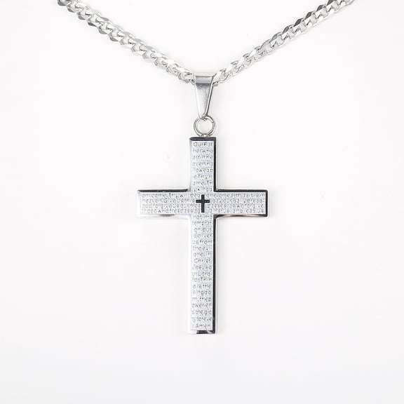 Hermah Mens Cross Pendant Necklace 3mm Cuban Chain 18-24inch