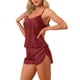thumbnail image 4 of Conjuntos de pijamas de satén para mujeres INSPIRE CHIC, top de tirantes con pantalones cortos, 2 piezas, ropa de dormir, conjunto de pijama de seda S rojo, 4 of 5